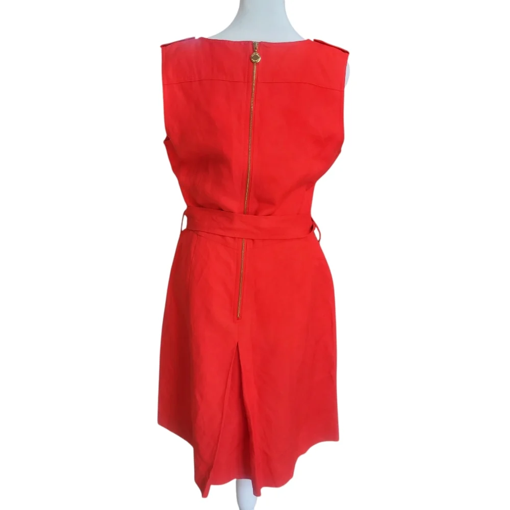 Chic Calvin Klein Red Linen Sleeveless Belted Dress Size 12 W/Pockets Like New - Picture 4 of 13